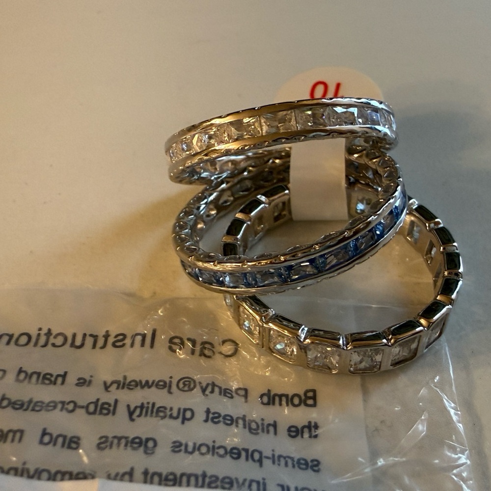 Dazzling Silver and Blue Gemstone Ring Trio